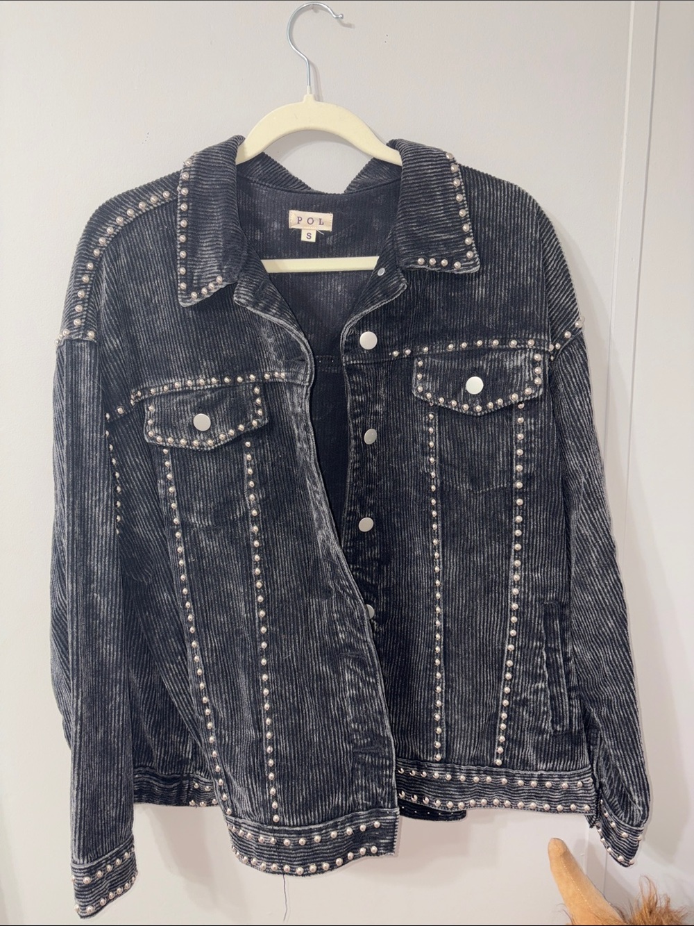 POL Black Studded Corduroy Jean Jacket